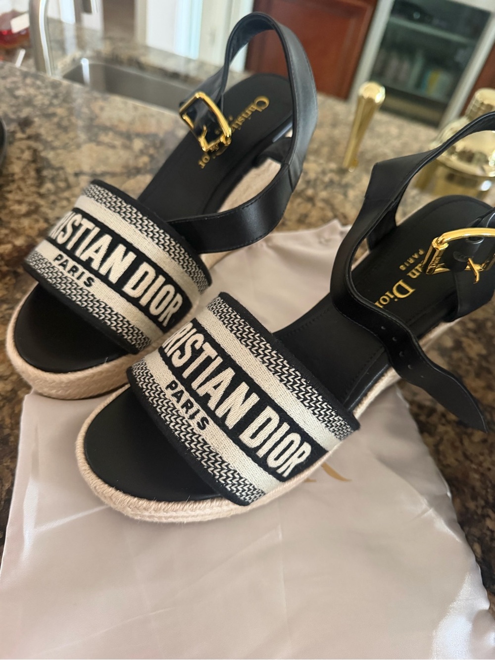 Black & Cream Canvas Slingback Espadrille Sandals